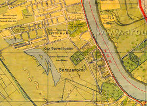 Часть плана Ленинграда 1933 года с показанием Фарфоровского кладбища.